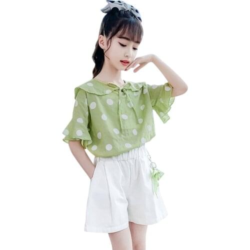 Girls Clothes Dot Tshirt + Skirt Teenage Girls Clothing Summer Girls Clothing Sets Casual Style Costumes For Children