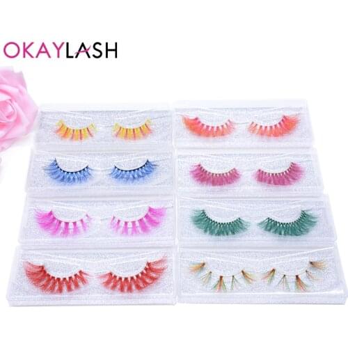 OKAYLASH 3D Fake Colored Eyelashes Natural Dramtic Red Green Yellow Purple White Cosplay Eye Lash Extension Colorful Eyelash
