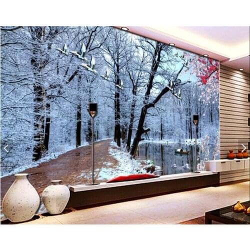 Custom 3D trees snow scene living room TV background wall decorative painting living room modern minimalist aesthetic landscape