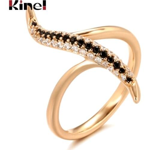 Kinel Hot 585 Rose Gold Finger Rings For Women Micro Paved Black Natural Zircon Ring Ethnic Bride Wedding Jewelry 2021 New