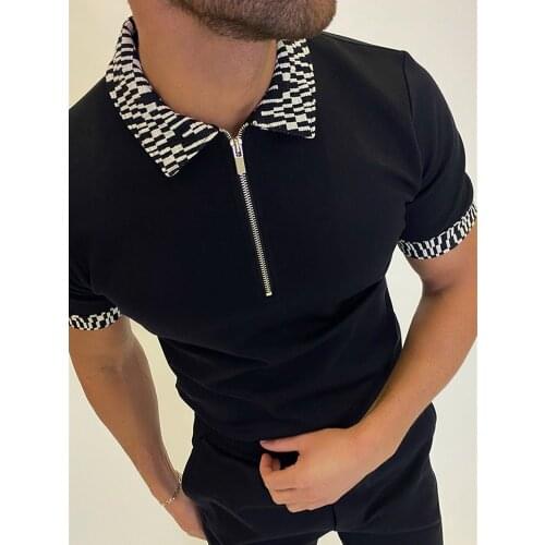 New Summer Men Fashion Polo Shirt Short Sleeve Oversized Loose ZipperCollar Color Matching Clothes Luxury Male Tee Shirts S-3XL