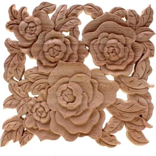 RUNBAZEF Rose Floral Wood Carved Decal Corner Applique Decorate Frame Doors Furniture Wooden Figurines Cabinet Decorative Crafts