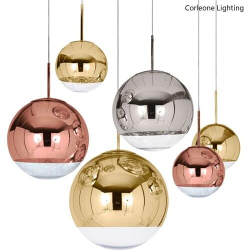 Modern Pendant Lights Gold Silver Mirror Ball Hanging lamp Globe Glass Led Lamp Dinning Room Lights Living Room Decor Fixtures