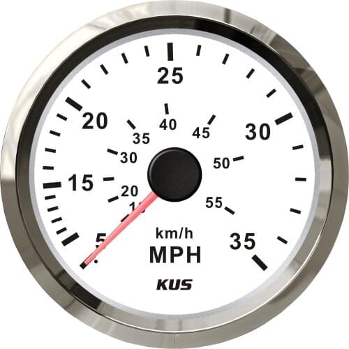 KUS 85mm white stainless steel bezel speedometer 0-35MPH for boat