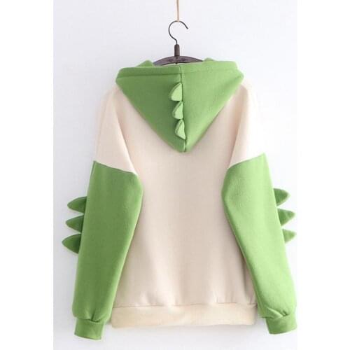 Womens Dinosaur Sweatshirt Long Sleeve Splice Tops Cartoon Cute Hoodies Teens Girls Casual Pullover Cotton Blend Teens Hoodeds