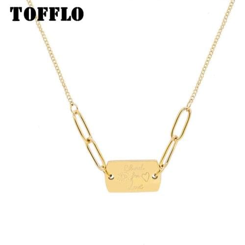 TOFFLO Stainless Steel Jewelry Love Square Pendant Necklace Fashion Female Clavicle Chain BSP646