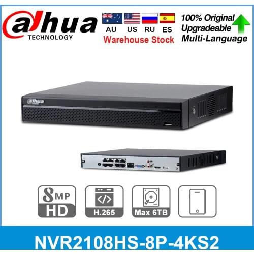 Dahua International Original NVR2108HS-8P-4KS2 8 CH 8 POE 4K H.265 Network Video Recorder NVR Record For IP Camera CCTV System