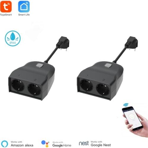 2 PcsAlexa Compatible Waterproof WiFi Outdoor Smart Socket IPX4 Tuya Smart App Control Alexa Google Home Compatible