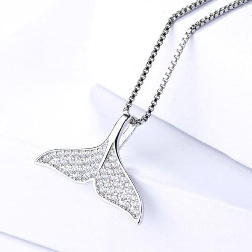 Real 925 Sterling Silver Necklaces Women Exquisite Micro-inlaid Zircon Blue Dolphin Fishtail Necklace for Women Fashion Jewelry