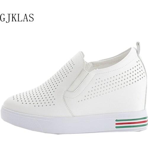 Womens Hidden Heels Wedge Sneakers Genuine Leather Casual Slip on Shoes for Women Loafers Fashion Sport Femme Platforms Sneaker