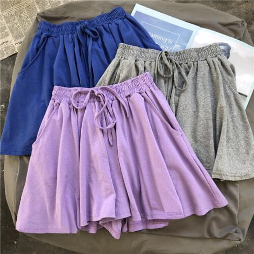 LIBERJOG Women Casual Loose Wide Leg Shorts Summer Elastic Waist Vintage Short Culotte Plus Size Female Harajuku Shorts