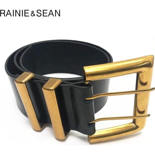 RAINIE SEAN Wide Belts for Dresses Real Leather Women Belt Vintage Pin Buckle Waist Belts Women Wide Black Ladies Accessories