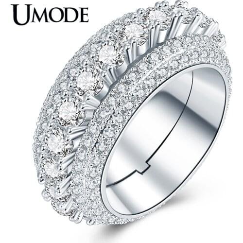 UMODE Fashion Unique Rotatable Luxury Paved Eternity Rings for Women Engagement Wedding Ring Band Gifts Jewelry AUR0573A