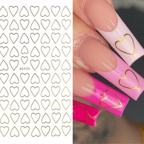 1 Sheet Gold Nail Art Stickerst Hollow Love Hear Design Decals 3D Nail Art Decorations Tips Self-Adhesive Wraps Manicure