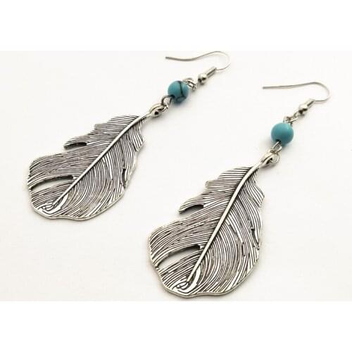 1(Pair) Antique Silver Leaves Feather Shape Pendant Charms Earring Handmade For Women Jewelry