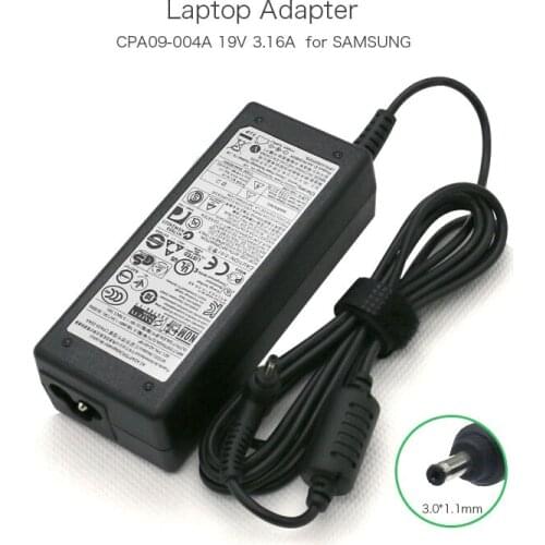 19V 3.16A 60W 3.0*1.1mm Power Cord Battery Charger for Samsung Sens 630 Sens 820 CPA09-004A AD-6019P Laptop AC Adapter