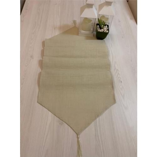 White Alamode Shimmer Cream Linen Runner-Tassels