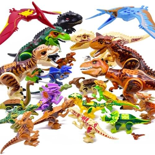 Large Jurassic Dino World Tyrannosaurus Rex Wyvern Velociraptor Stegosaurus Building Kits Bolcks Dinosaur Figures Raptor Toy