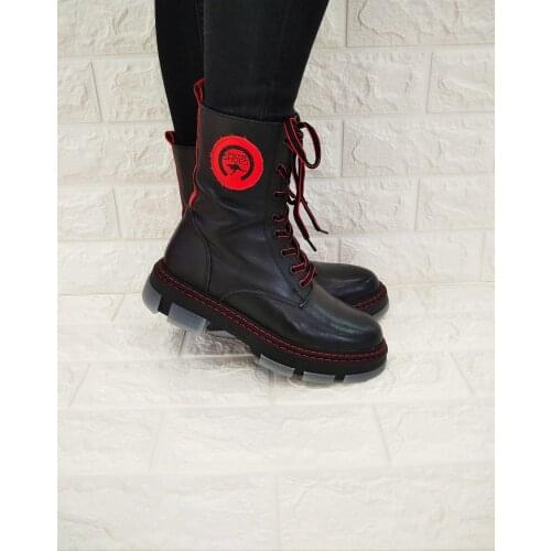 Makro shoes Genuine Leather Boots Original% 100 Leather Postal black Womens Boots boot