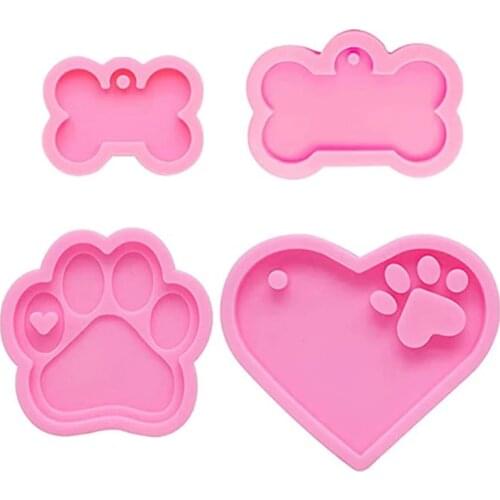 4Pcs Dog Paw Bone Keychain Epoxy Resin Mold DIY Crafts Jewelry Casting Tool Necklace Pendant Silicone Mould Drop Shipping