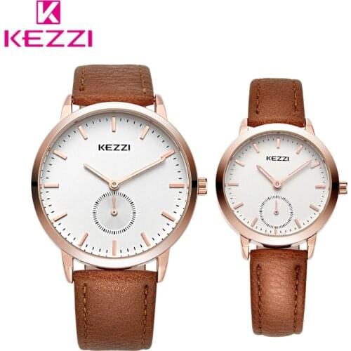 KEZZI Brand Leather Men Sport Watches Simple Women Quartz Watch Lovers Couple Wristwatches Relogio Masculino With Box