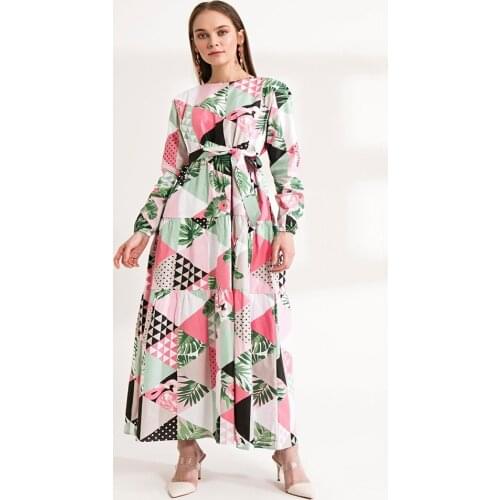 Pyramid Patterned Long Summer And Spring Abaya Dress New Season Elegant Womens Clothing Collections