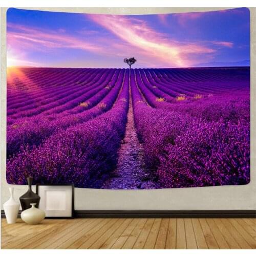 Purple flower tapestry hill wall hanging blanket déco murale tenture nature landscape wall carpet