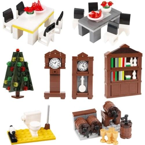 City Toilet Model Bookcase Family Furniture Table Brick Garden Christmas Tree Accessories Building Block Assemble Children Toy