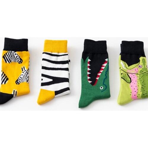 Harajuku Kawaii Happy Casual Women Socks Shark Crocodile Zebra Animal Print Funny Socks 1 Pair Creative New Arrivals Fashion