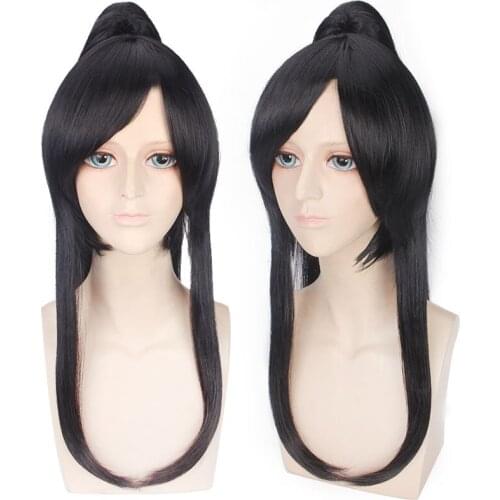 Halloween Fancy Wig Exorcist Boy Asura Black Ponytail Anime Cos Wig Long Black Straight 75cm Wig
