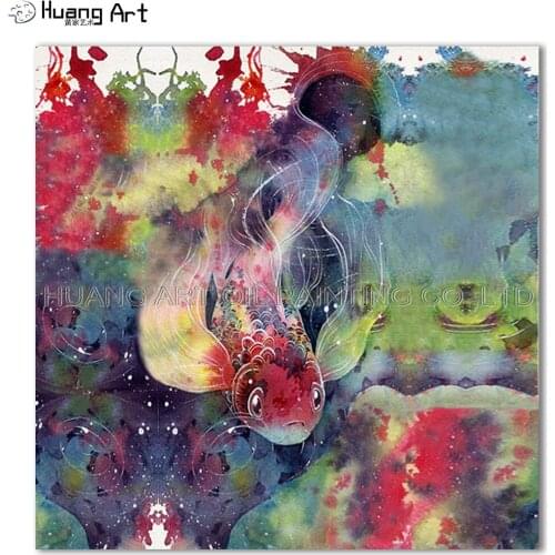 Skilled Artist Handmade Big Size Beautiful Fish Oil Painting on Canvas Abstract Impression Sea Painting for Room Decor Animal