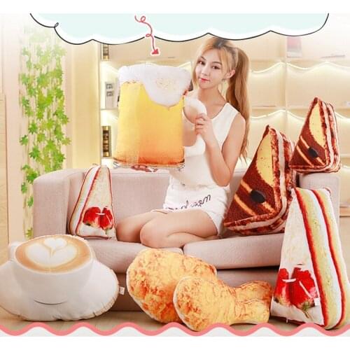 Creative Cake Coffee Beer Chicken Leg Plush Doll 3D Simulation Food Shape Plush Pillow Stuffed Home Decoration Funny Gifts