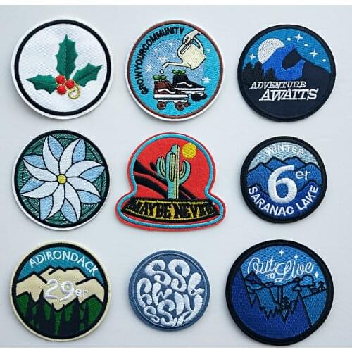 Round Shape Embroidery Patches Stickers Iron On Patch Tree Embroidered Patchs Badge Appliques For Clothing Backpack Bags