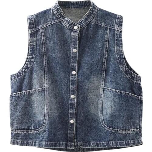 Plus Size Ladies Vintage Waistcoats Autumn Retro Casual Loose Coats Sleeveless Clothes Hotsale Women Punk Streetwear Denim Vests