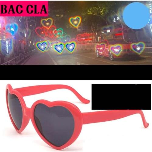 Love Heart Shape Sunglasses Women PC Frame Light Change Love Heart Lens Colorful Sun Glasses Female Red Pink Shades