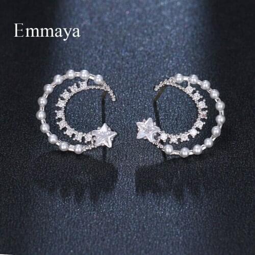 Emmaya Fashion Design Moon Shape Symmetrical Style Earring For Women&Girls With Star Pearl Zirconia Gorgeous Jewelry In Banquet