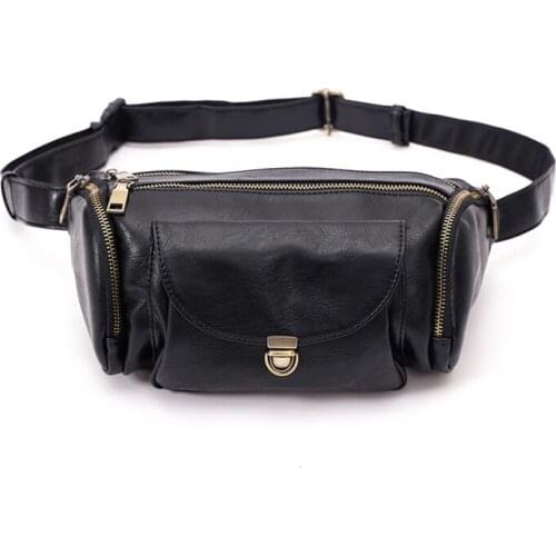 Fashion Men Leather Sport Waist Bags Multi-pocket and Multiple Zipper Belt Bag Adjustable Belt Fanny Pack Man Shopping Phone Bag