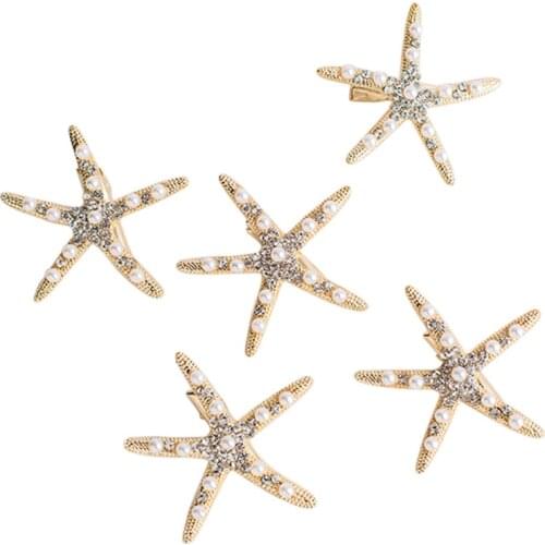 Fashion Rhinestone Pearl Starfish Hairpin Barrettes For Women Girls Hair Clips Bridal Headpiece Summer Beach Hair Styling Tool
