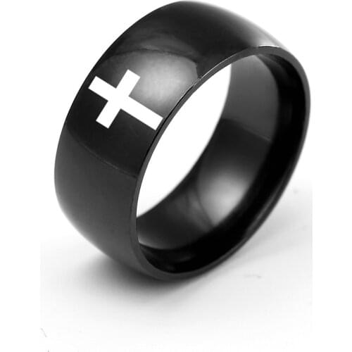 MOREDEAR8mm 316 Titanium Ring Black Cross Ring Christian Jesus Christ Lord Prayer for Men and Women