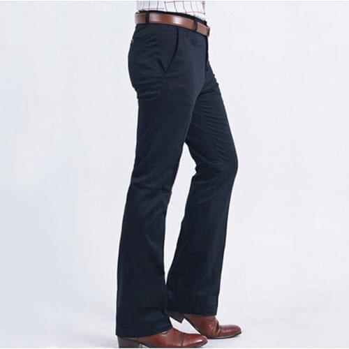 2021 New trousers Color: Black Navy blue 2020 Mens Business Casual Flare Pants Slim-free trousers Mens Korean wide-leg pants