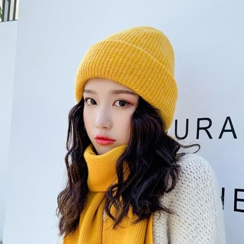 [Rancyword] Women Winter Hats Beanies Knitting Rabbit Wool Fur Hat Female Real Fur Skullies Caps Gorros Solid Color RC1222-2