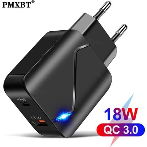 PD 20W QC3.0 USB Type C Charger Fast Charging Mobile Phone Adapter For IPhone 12 11 Pro Dual Port Travel Wall Charger EU US Plug