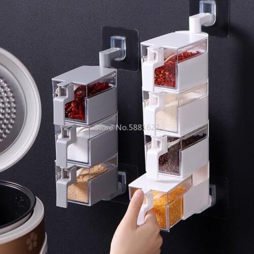 Spice Jar Seasoning Box Kitchen Hanging Rotating Spices Organizer Transparent PP Salt Pepper Set Bottles Cans Accessories Item