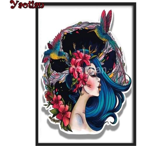 Cartoon pretty girl and hummingbird Diamond Embroidery Full Square Diamond Painting Cross Stitch DIY Diamond Mosaic Rhinestones