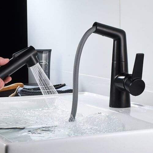 All Copper Bathroom Washbasin Faucet Pull Out Sink Tap Black Hot And Cold Basin Tap Rotating faucet Convenient Bath accessories