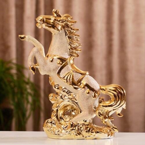 Modern Luxury Resin Gold Plated Horse Home Furnishing Decor Jade Ceramic White Horse Office Figurines Crafts Accessories Gifts
