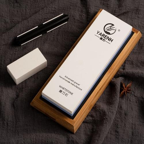 YARENH Professional Sharpening Stone White Corundum Whetstone Dual Side 1000/6000 Grit Kitchen Knife Sharpener With Angle Guide