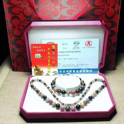 JoursNeige Natural Tourmaline Jewelry Sets Vintage Tower Beads Necklace 4-9mm Tower Beads Bracelet 9mm Multi Color for Women