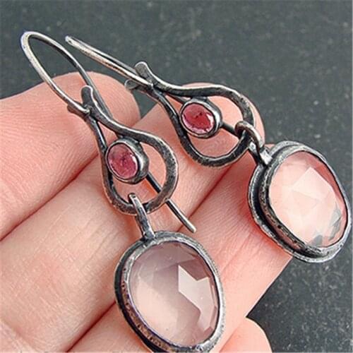 2021 Boho Black Metal White Stone Dangle Earrings For Women Fashion Jewelry Vintage Water Drop Earring Statement Accessories