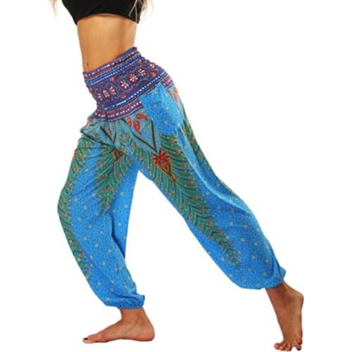 Women Yoga Pants Fitness Trouser Pocket Sport Bottom India Style 3D Printed Vintage Bloomers Belly Dance Travel Loose Sweatpants